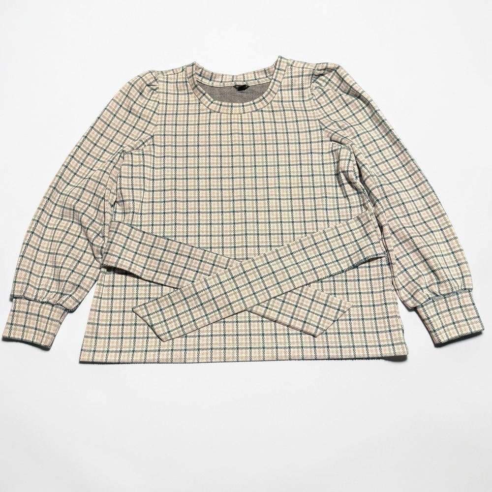 Ann Taylor Plaid Windowpane Sweater Womens Large Neutral Minimalist Preppy Knit‎